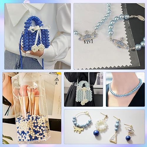 Miniatura 4 de Cuentas de perlas para manualidades, tamaño mixto, cuentas de 3460.315 in con agujeros para hacer joyas, pulseras, collares, aretes y relleno de