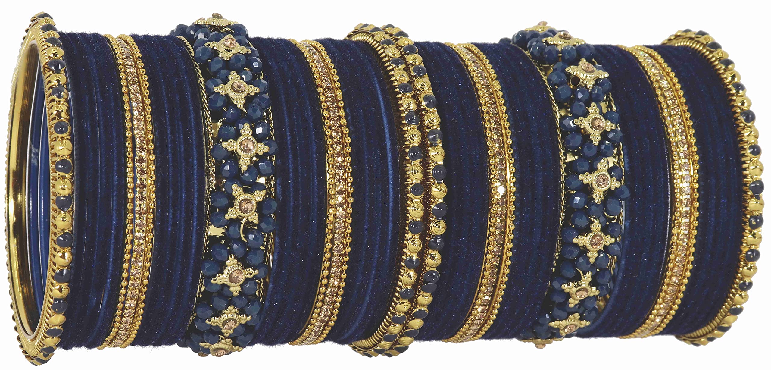 NMII Non-Precious Metal Base Metal With Velvet and Ball Chain Linked Or Zircon Gemstone Studded Pearls Worked Bangles Set For Women and Girls,(DarkBlue_2.4 Inches), Pack Of 50 Bangles Set (B0B6C1G4PX) Amazon Price History, Amazon Price Tracker