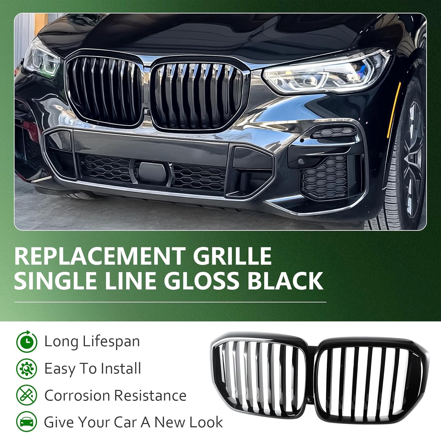 Front Kidney Grille for BMW X5 G05 2024-IN Gloss Black Single Slat ABS Grill - Image 2