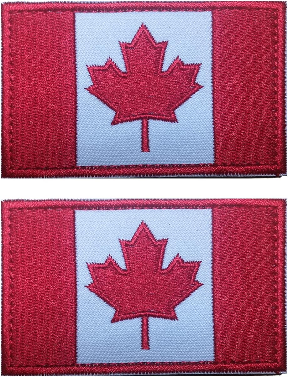 2 PCS AliPlus Canada Flag Patches Embroidered Tactical Military Morale Patch Applique Fastener Hook and Loop