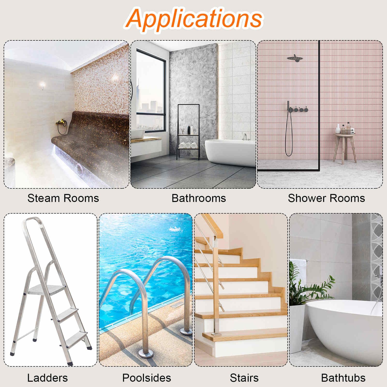 HARFINGTON Juego de 12 calcomanías hexagonales antideslizantes para bañera de 3.15 pulgadas, PEVA, adhesivos antideslizantes con raspador para baño, cocina, peldaños y piscinas, color blanco