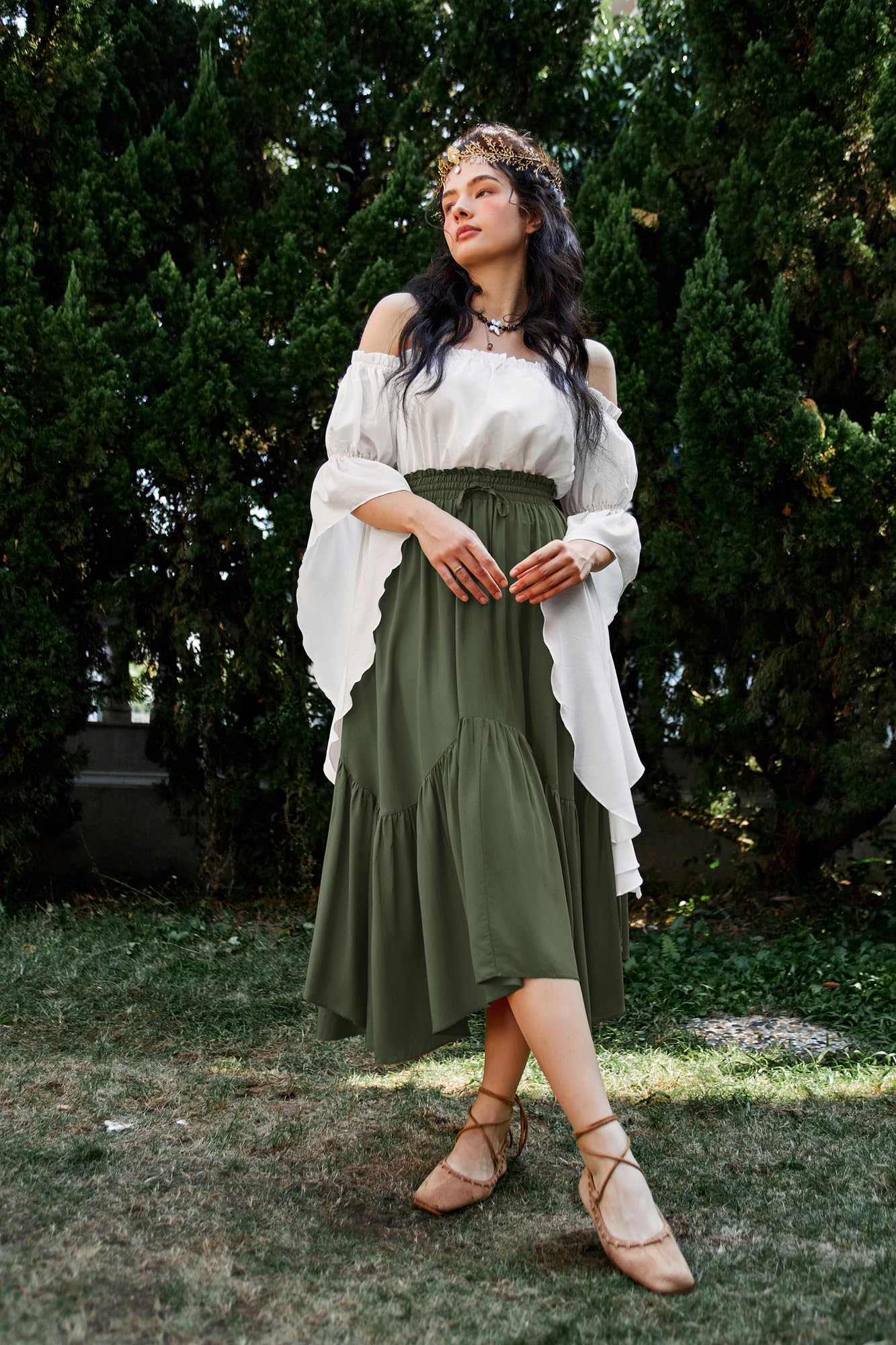 Scarlet Darkness - Falda larga para mujer de cintura alta estilo renacentista con bolsillos