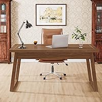 Vista 1 de Tribesigns Home Office Executive Desk: 55 Inches Wooden Computer Desk with Drawer, Mid-Century Modern Study Writing Table, Rustic PC Laptop Desk