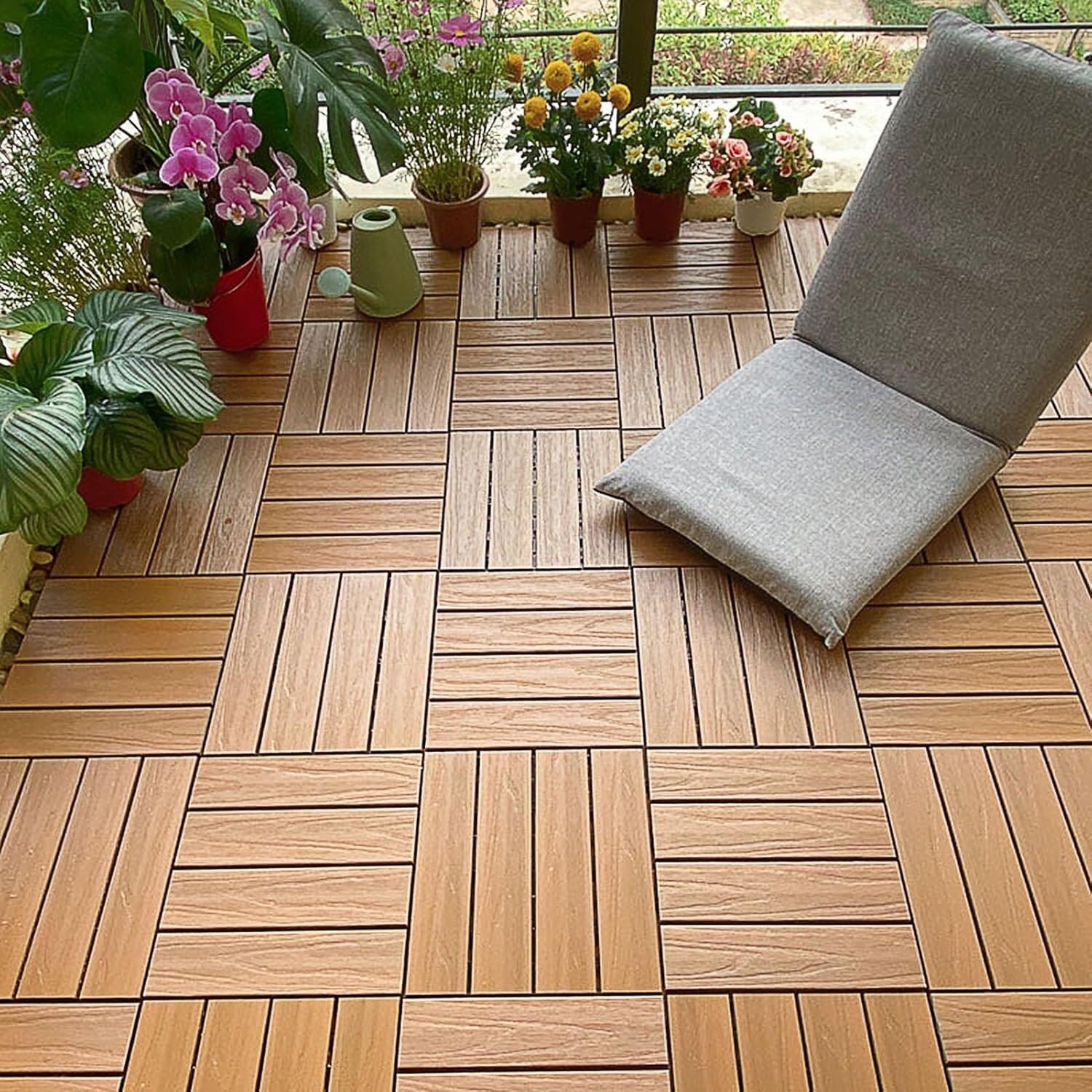 Revêtement de sol de jardin clipsable en teck résistant aux UV