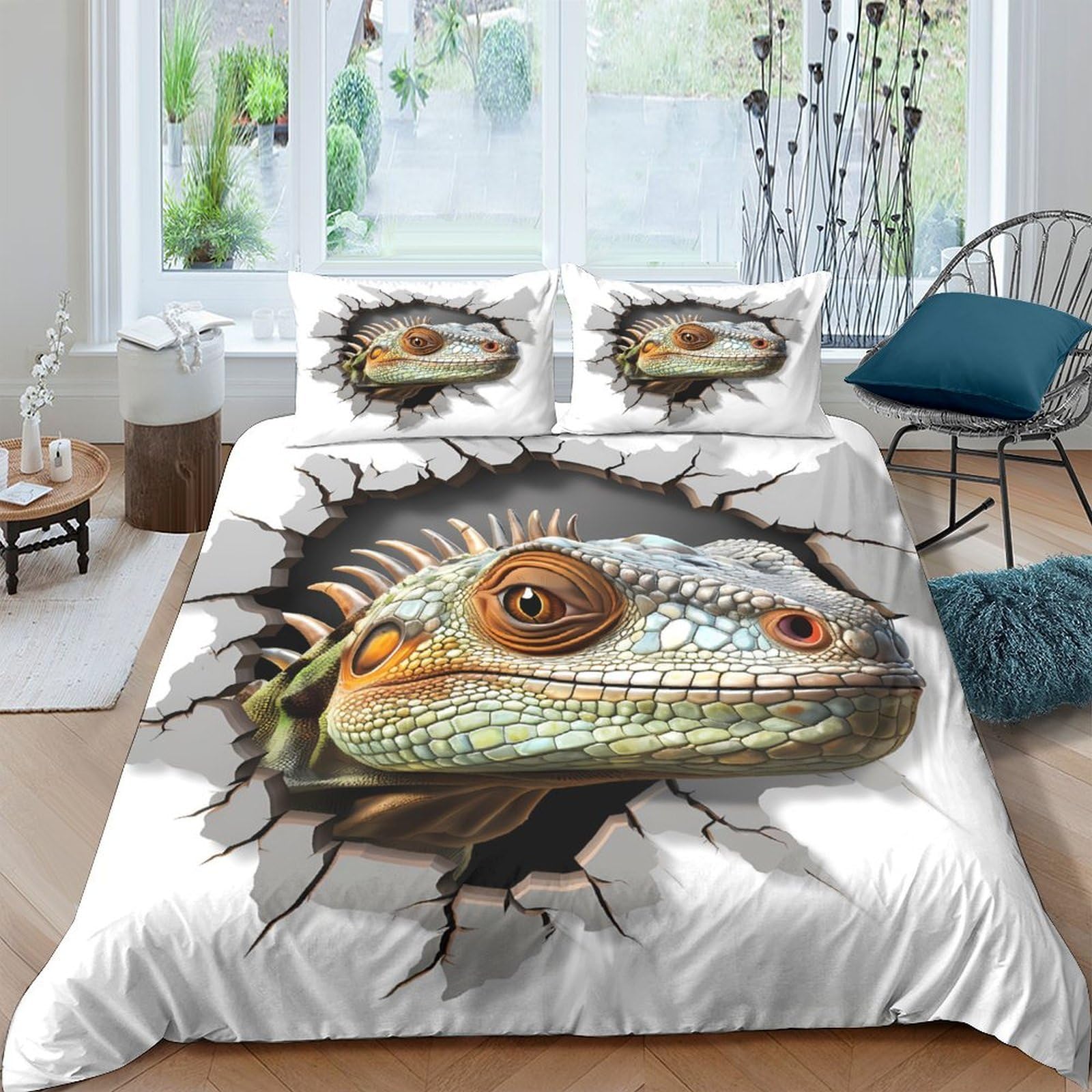Ctjqhvkz Style-4 3D Printed Lizard Crack Fitted Sheet Microfiber Soft Breathable Reptile Hole Mattress Cover For Bedroom Dorm Decor Single（135X200cm）