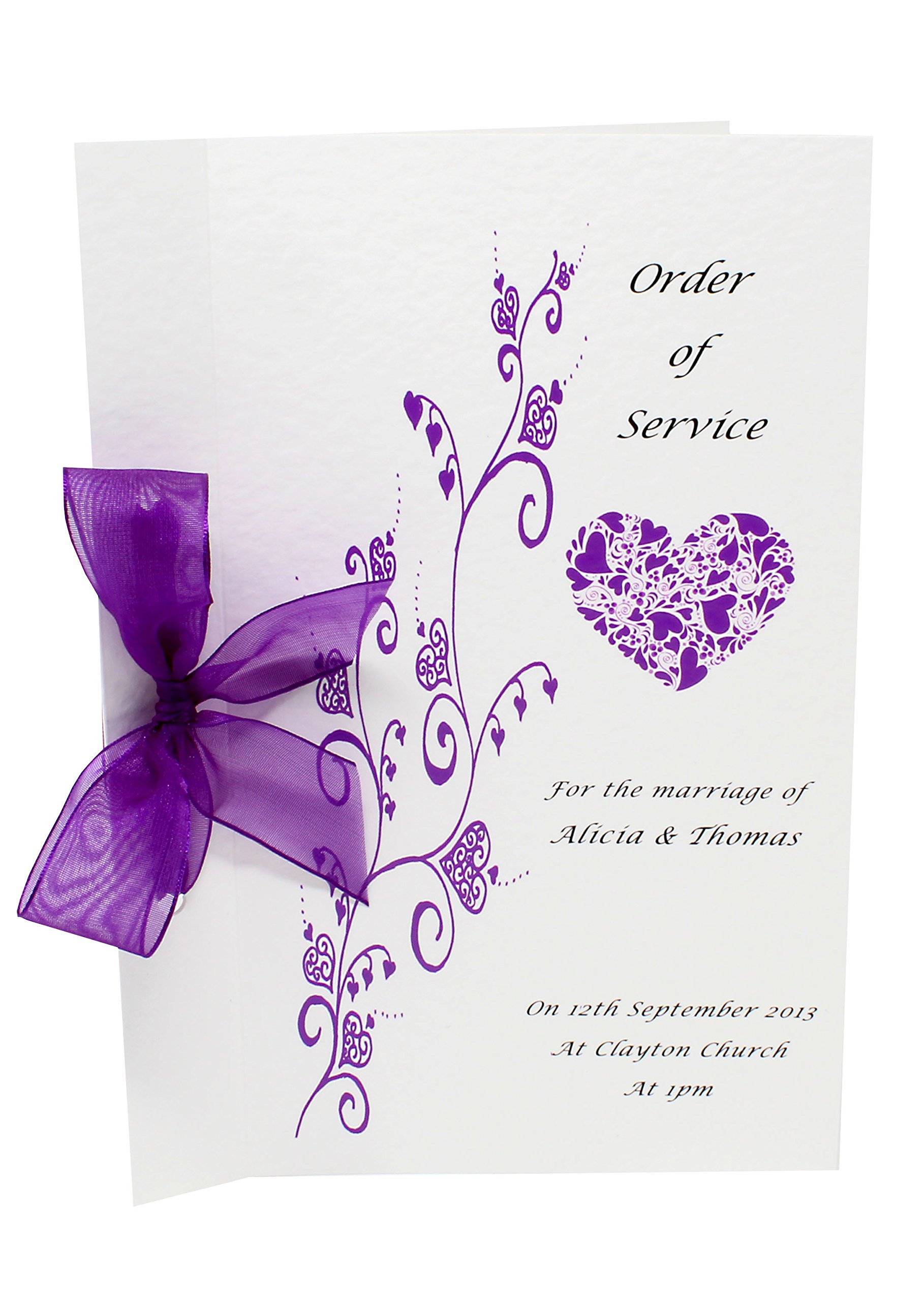 Pack of 100 Handmade Personalised Order of Service Booklet- Lots of Design/Ribbon Colours