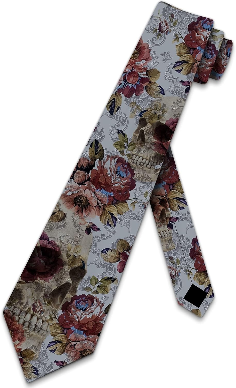 Three Rooker Halloween Ties Mens Dark Flower Skull Necktie Victorian Floral Skull Tie