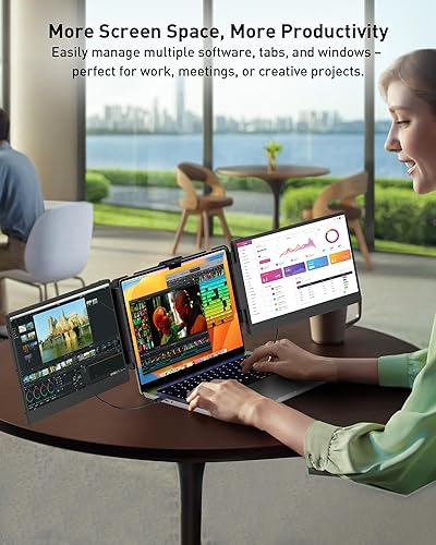 Miniatura 5 de Extensor de pantalla para portátil de 14 pulgadas, pantalla Full HD, extensor de monitor para portátil (1920 x 1080), panel IPS de triple pantalla
