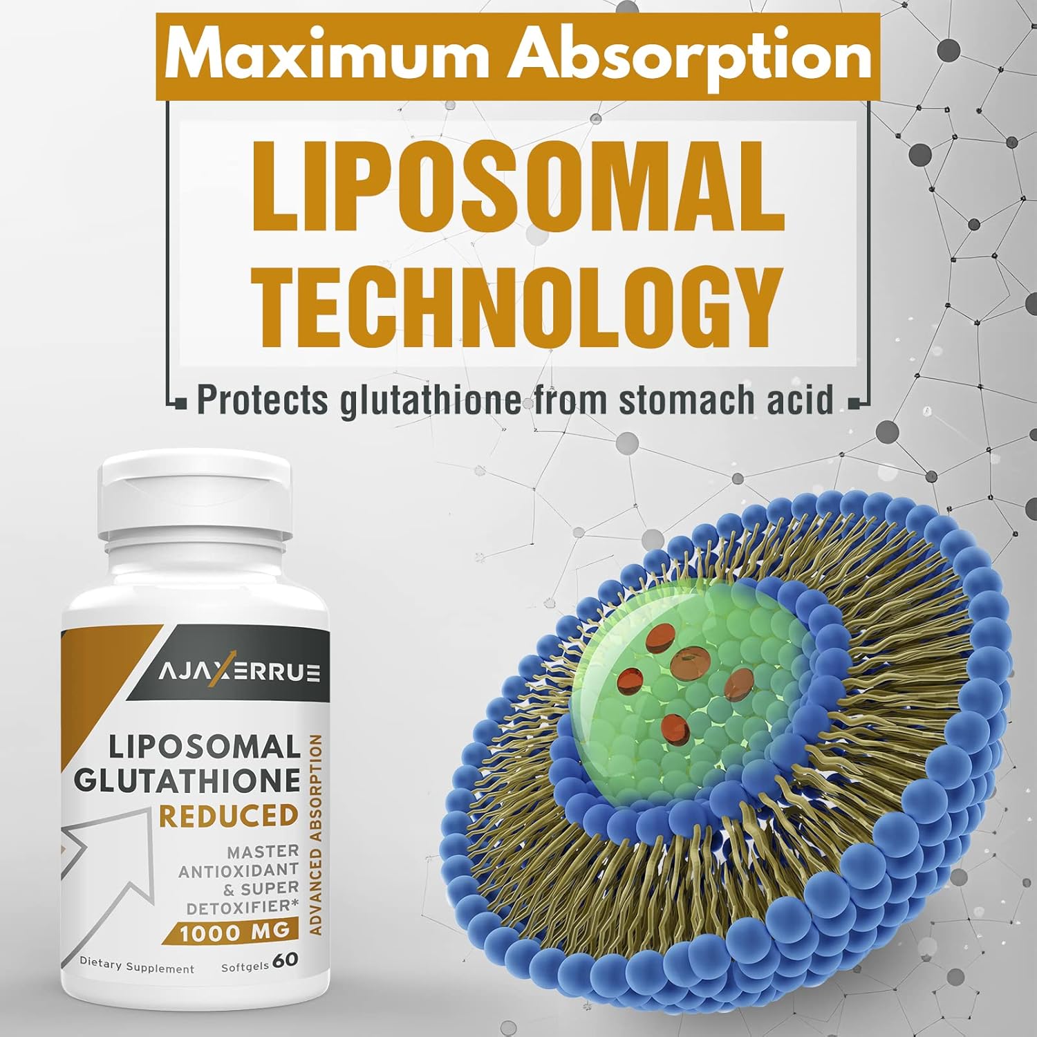 1400 mg Liposomal Glutathione, Superior Absorption Complex Reduced Glutathione Supplement with Vitamin C, Hyaluronic Acid, Master Antioxidant for Liver Detox, Brain, Skin - Image 3
