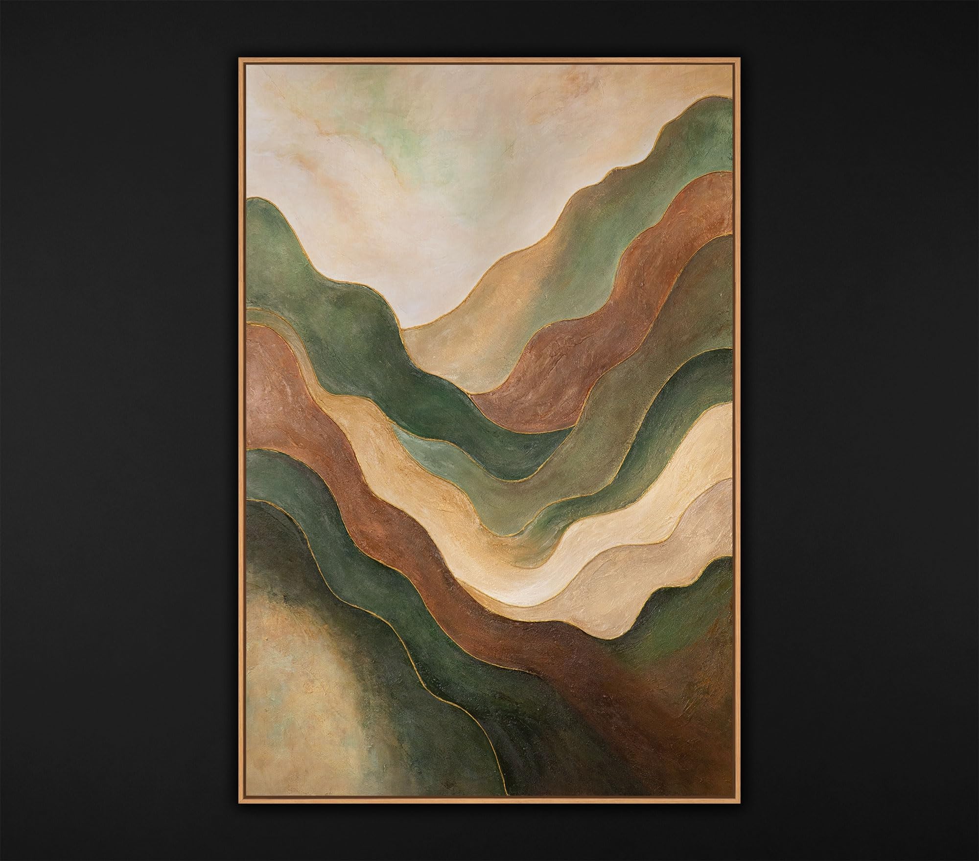 YS-Art Beliebt Acrylbild mit Beige-Grüntöne Abstrakt farbenfrohe handgemalt