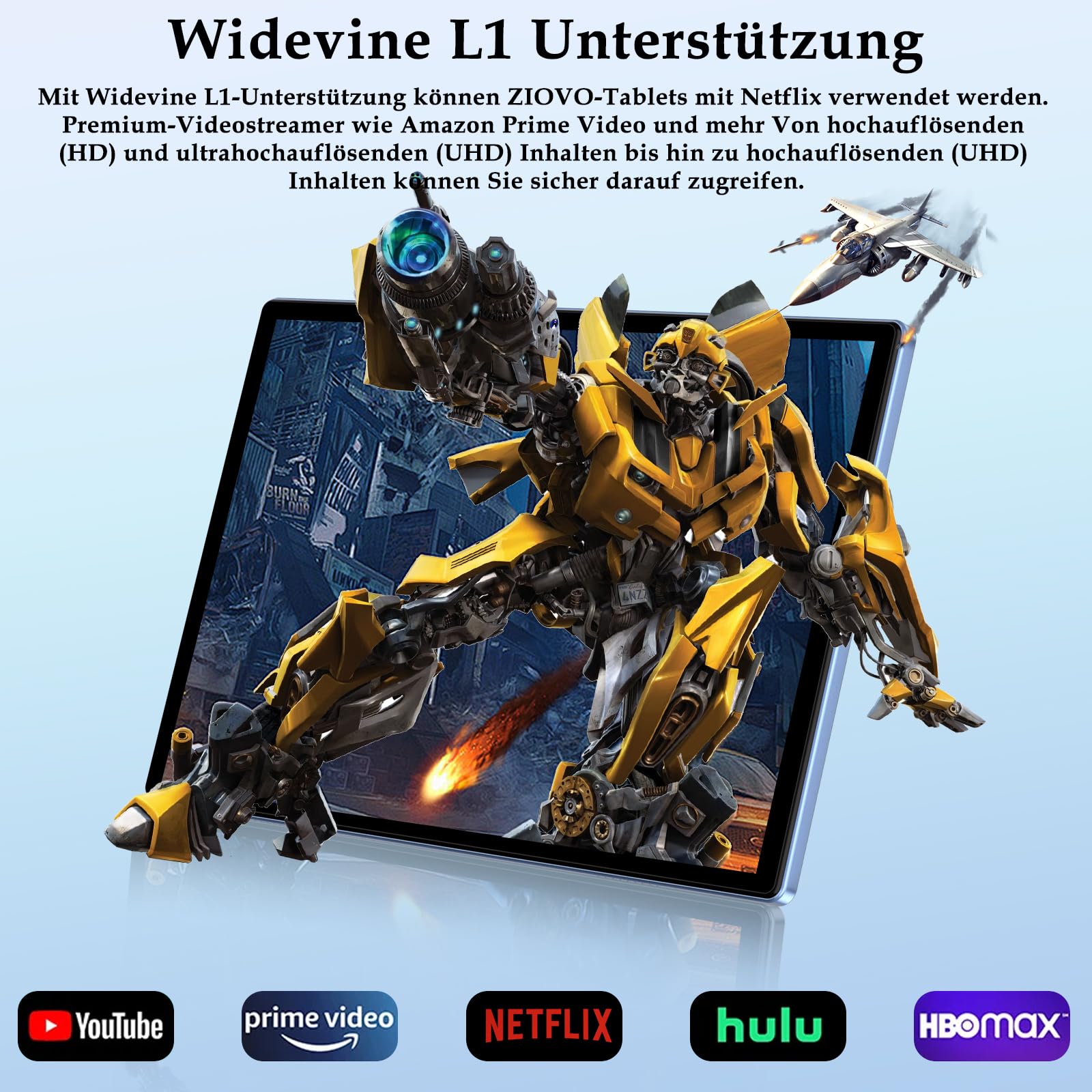 ZIOVO Android Tablet 10 Zoll Gemini AI mit 22GB RAM+128GB ROM(TF 2TB), 5G WiFi, Octa-Core 2.0GHz, Widevine L1, 8000mAh, BT 5.0, 5MP+8MP, GPS, Tablet mit Tastatur, Maus - Blau