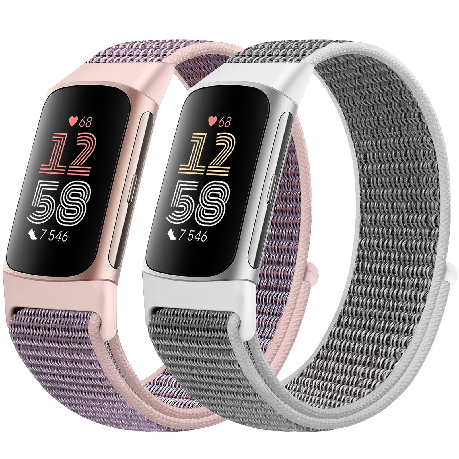 RunostrichSport Loop Nylon Watch Straps - Compatible with Fitbit Charge 6/5, Adjustable Breathable Replacement Soft Nylon Loop Wristband for Women & Men