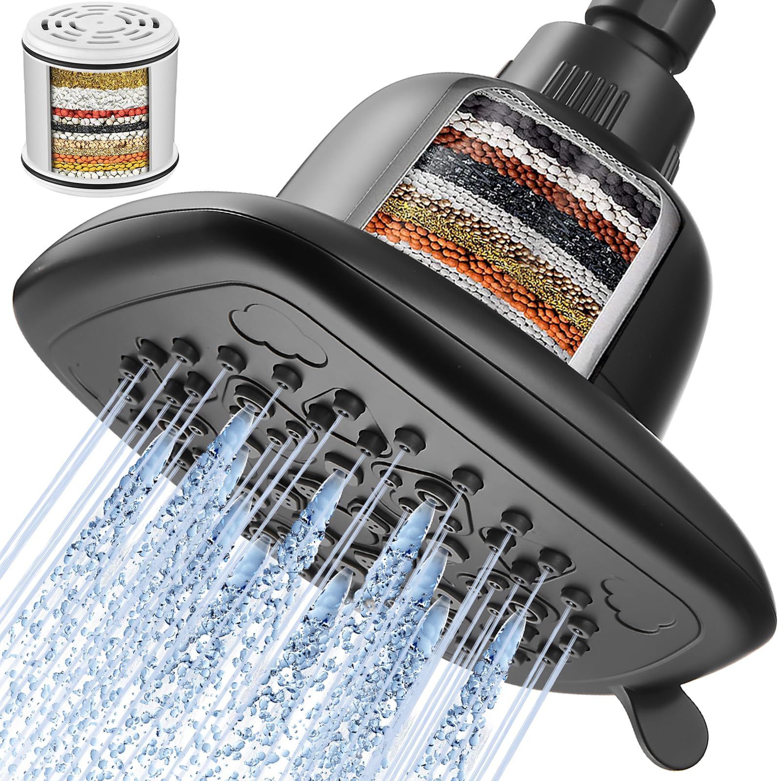 Cobbe Filtered Shower Head, 7 Modes High Pressure Shower Heads - 16 Stage Shower Head Filter for Hard Water for Remove Chlorine and Harmful Substances (Midnight Black Matte, 6 Inch Square)