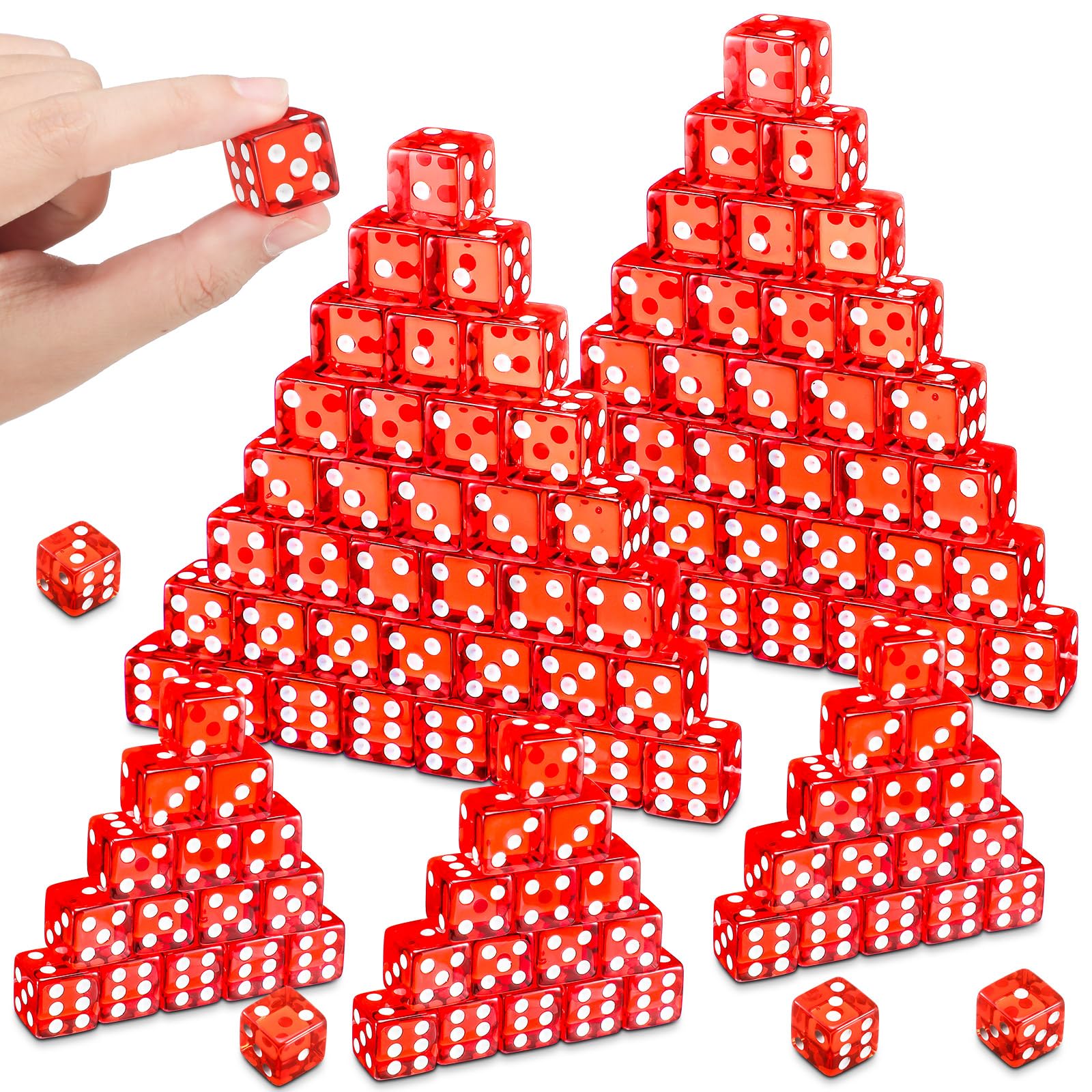 Poen150 Packs Standard Game Dices Bulk 16mm Acrylic Casino Dice D6 for Board Activities, Birthday Party Supply(Clear Red,Square Corner)