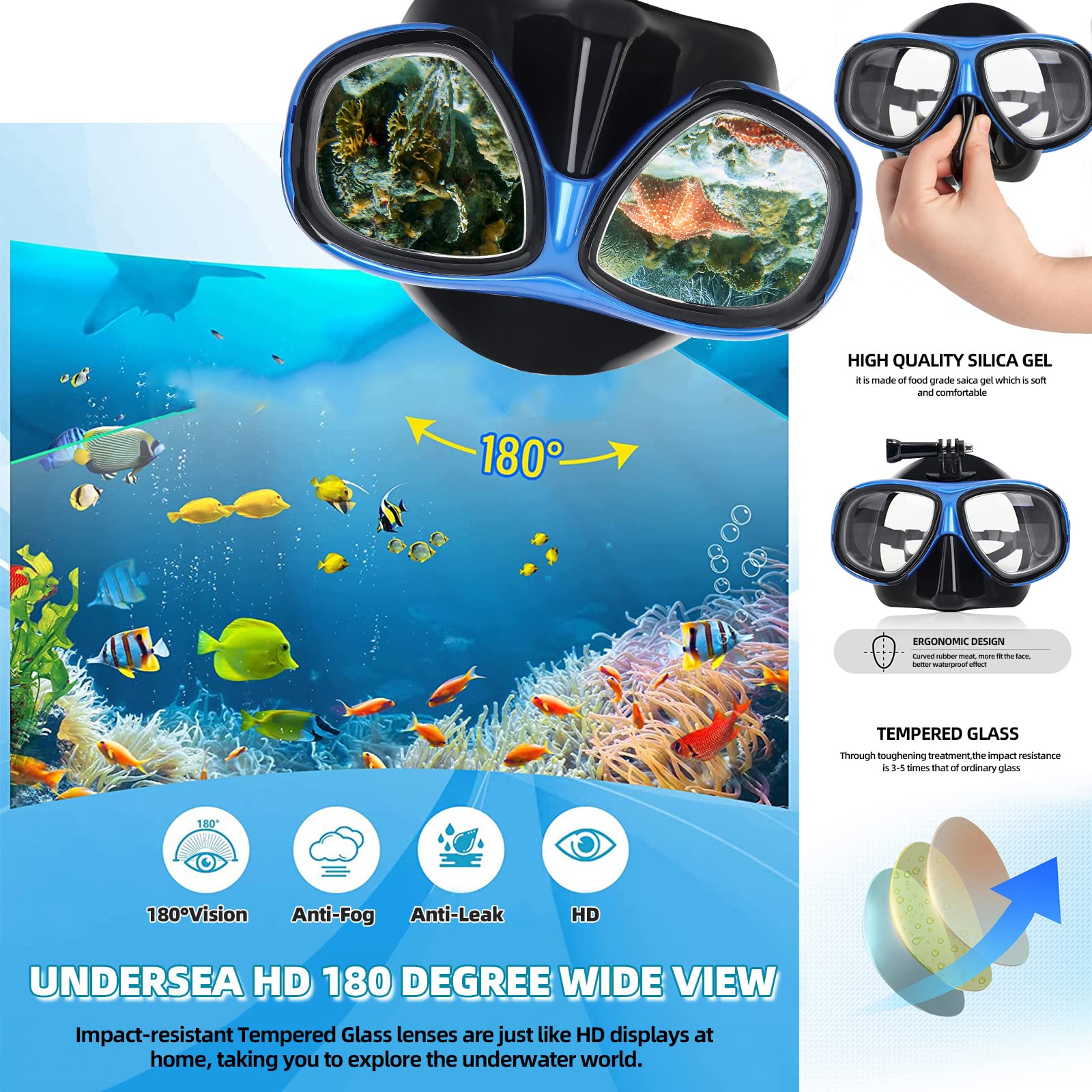 Nearsighted Snorkeling Mask & Full Dry Top Snorkel Set – Prescription Lenses -1.5 To -6.0, Anti-Fog, Wide View, For Myopia Swimmers