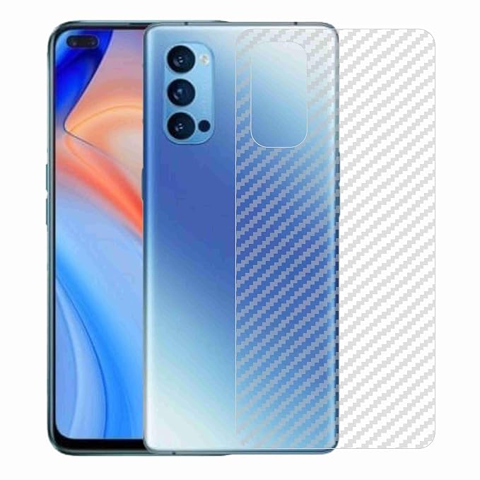 Compatible with (Pack of 3) Oppo Reno 4 Back Screen Protective Film Carbon Fiber Skin Transparent Screen Guard Sticker