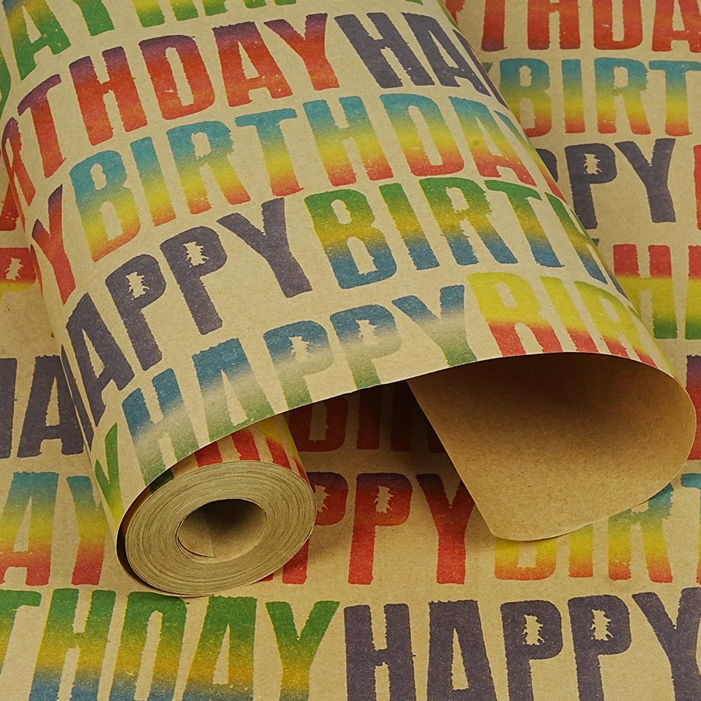 Birthday Wrapping Paper Roll - 15mร43cm Colorful Happy Birthday Wrapping Paper, Kraft Gift Wrapping Paper with Stickers and String for Girls Boys Men Women Birthdays Party Decoration