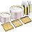 bUCLA 300Pcs Clear Gold Plastic Disposable Dinnerware Set - Clear Plates with Gold Trim Include 50 Dinner / 50 Dessert Plates,50 Cups,150 Plastic Silverware Set for Party