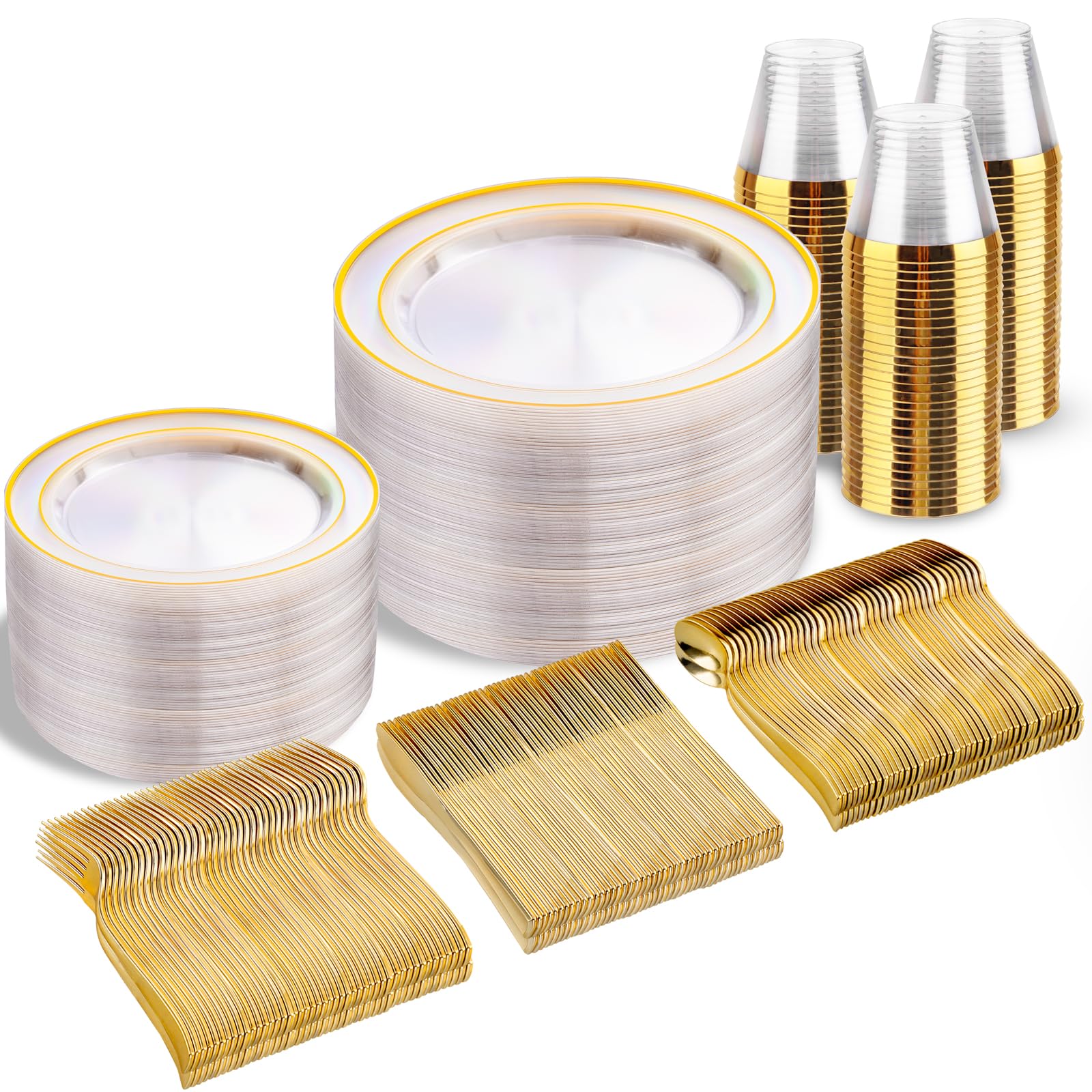 bUCLA 150 Piece Silver Disposable Dinnerware Set -19