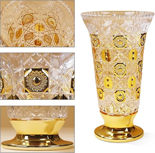 Miniatura 4 de Jarrón dorado pintado a mano de 11 pulgadas de alto para centros de mesa, cocina, oficina, sala de estar, boda, jarrón de cristal perfecto para