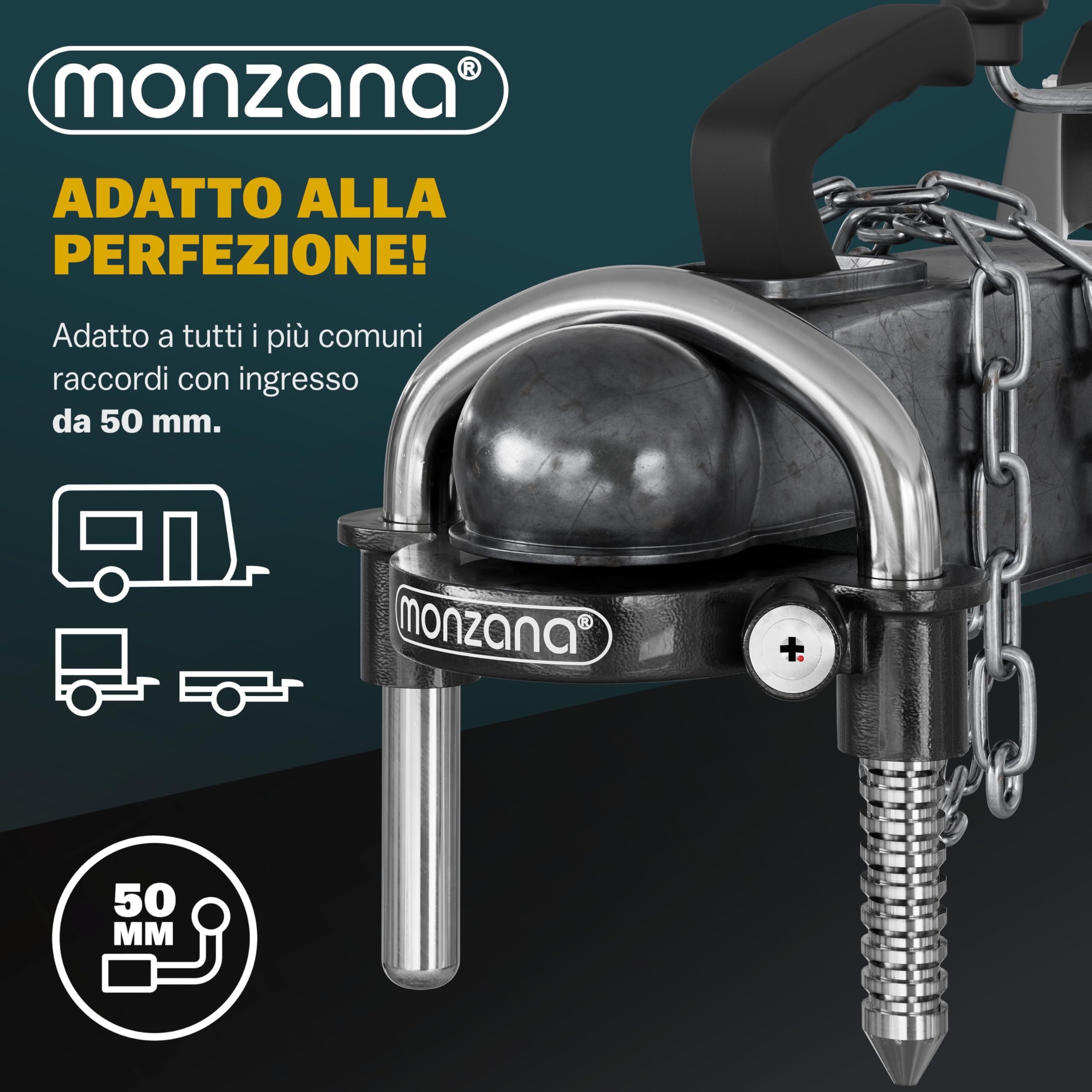 Monzana Lucchetto per Rimorchio Gancio di Traino Facile da Montare 2 Chiavi di Sicurezza Antifurto Caravan Camper