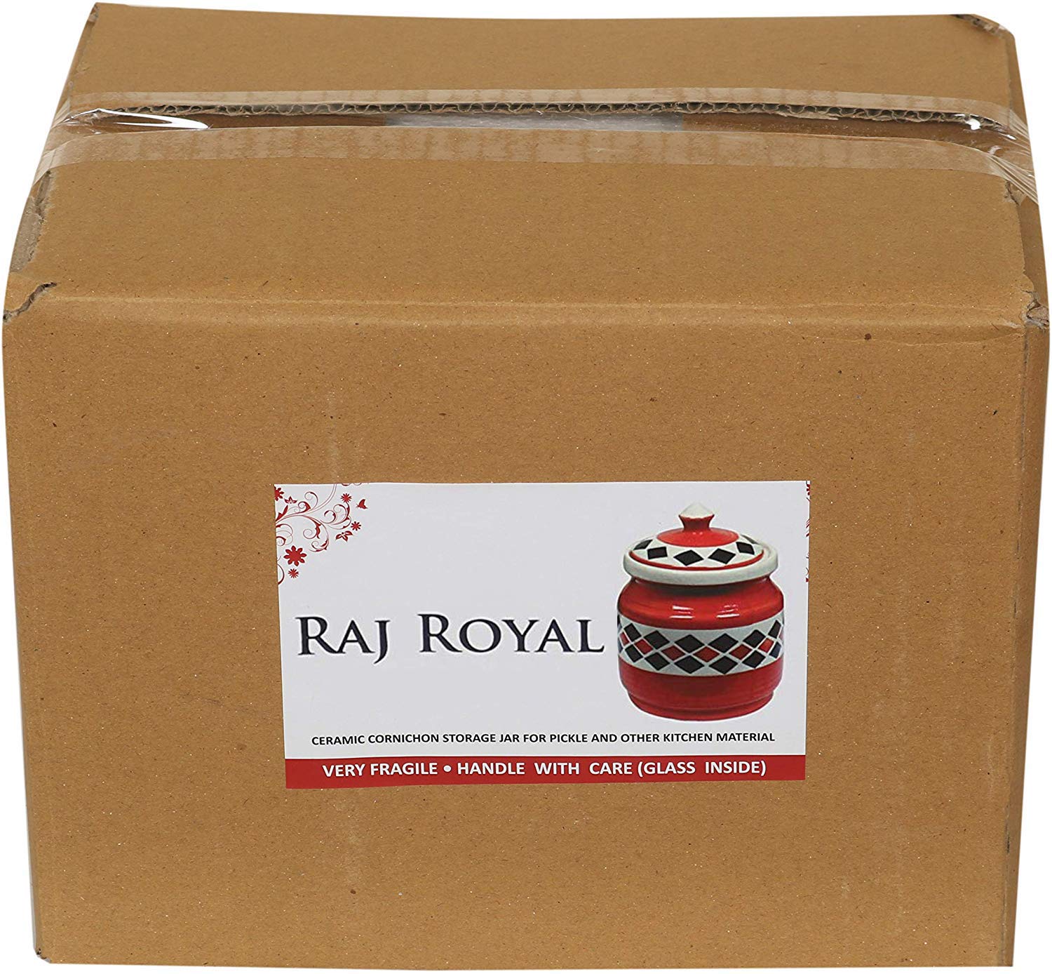 RAJ ROYAL Ceramic Hand Painted Pickle Cornichon Jar with Lid | 2 kg Pickels Containers | Achar Burni | Traditional Airtight Clay Canister Storage for Pickles, Chutney and Kitchen Essentials (Red) - Image 6 thumbnail