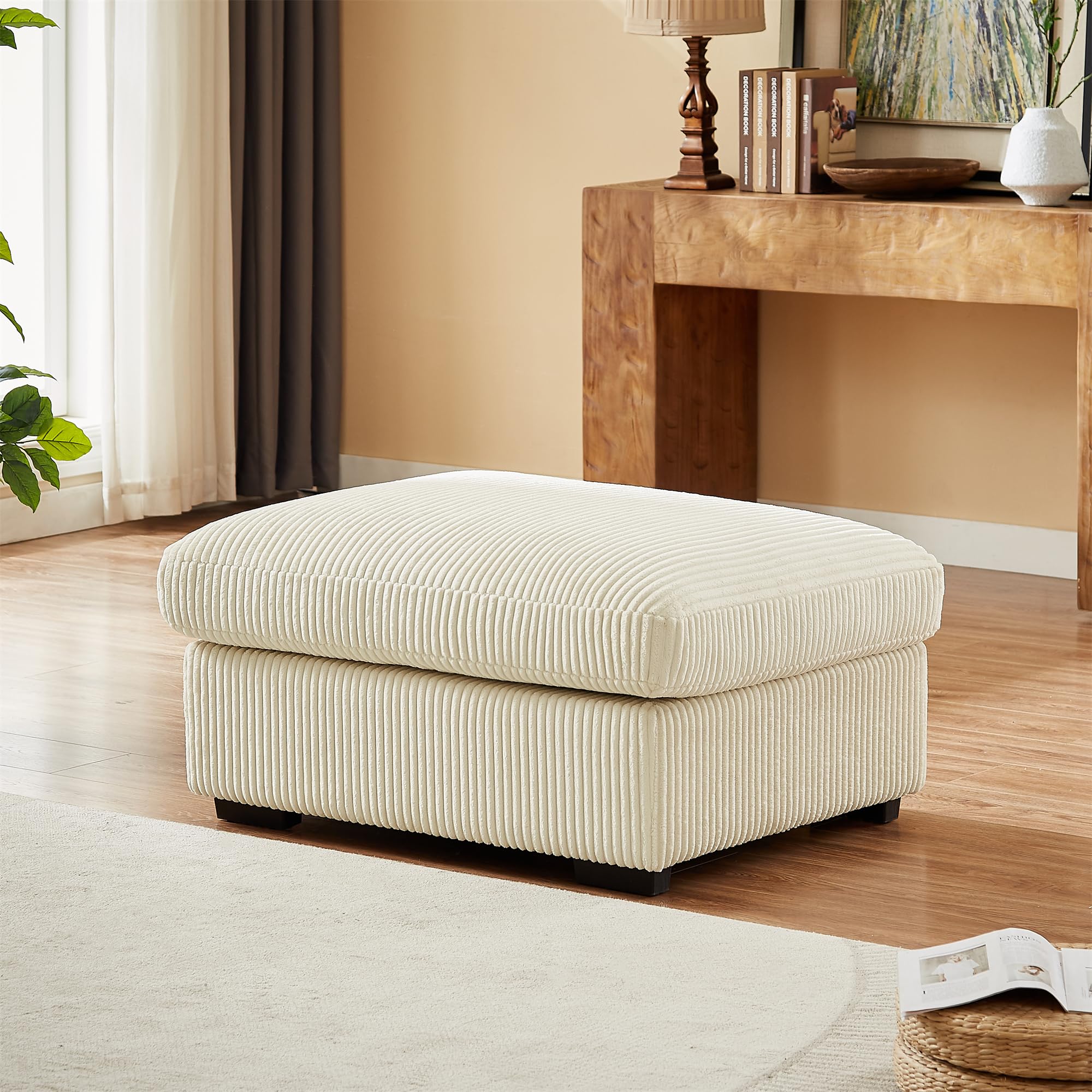 Modern Corduroy Ottoman Module for Living Room, Covers Removable-Hidden Zippers for Velcro Seat Cushion, Minimalist Comfy Breathable Footstool for Living Room Apartment(Beige, Ottoman)