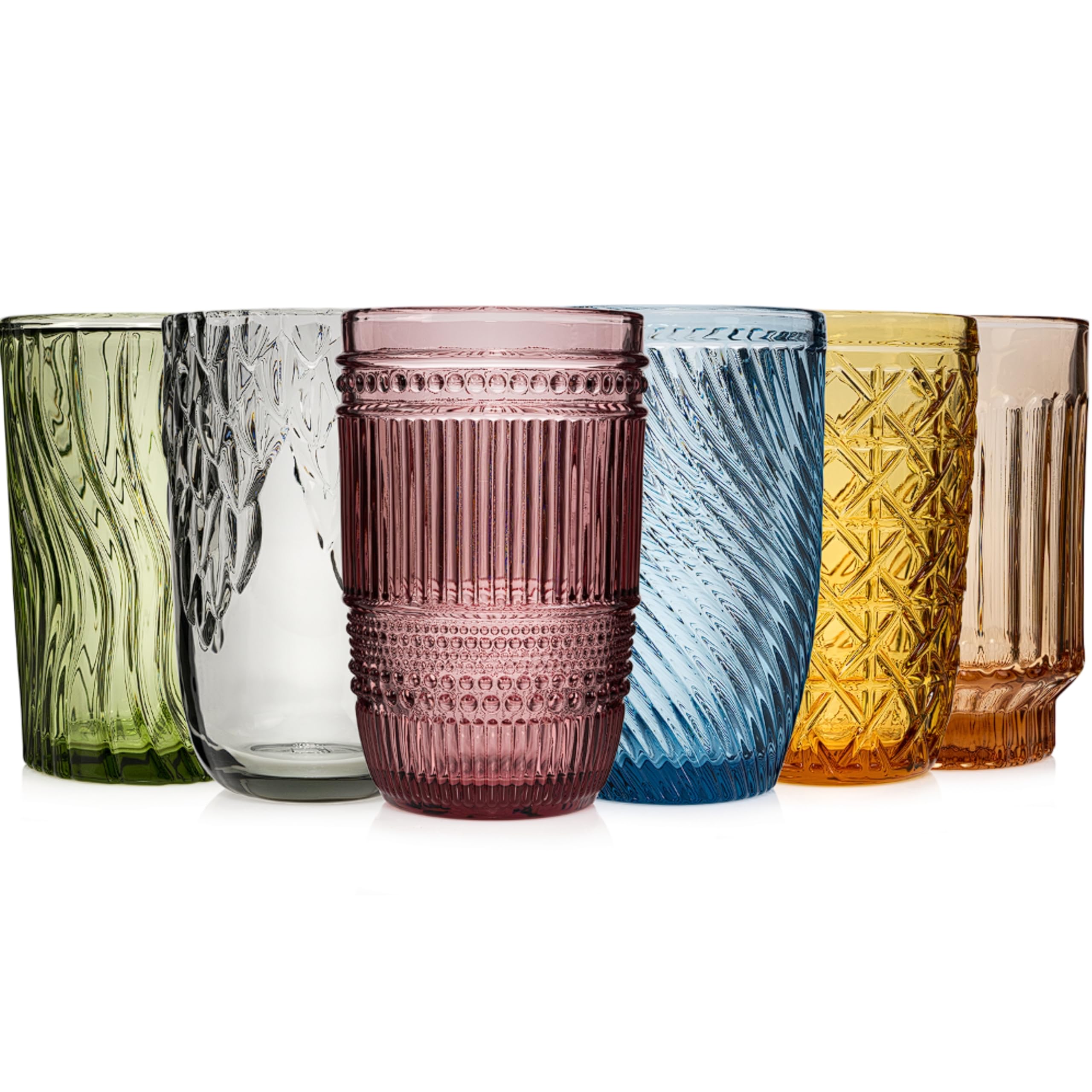 Sänger Faro 6-teilige Trinkgläser – Mehrfarbiges Glas-Set (330 ml) mit einzigartigem Schliff