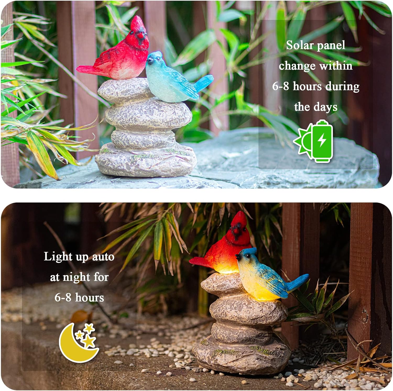 Solar Garden Statues Outdoor Decor, Garden Sculptures Stones Statue Novelty Birds Figurine Decoration for Patio Yard Porch Art Home Decor
