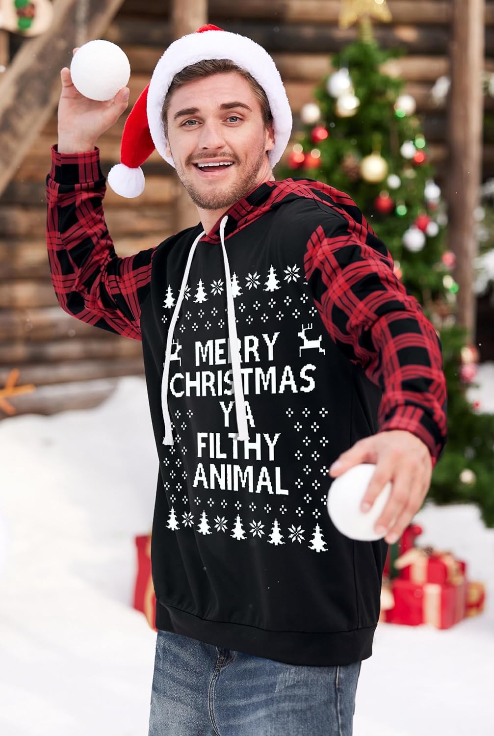 Arvilhill Men's Ugly Christmas Hoodies Vintage Red Plaid Sweatshirt (S-3XL) - Image 8