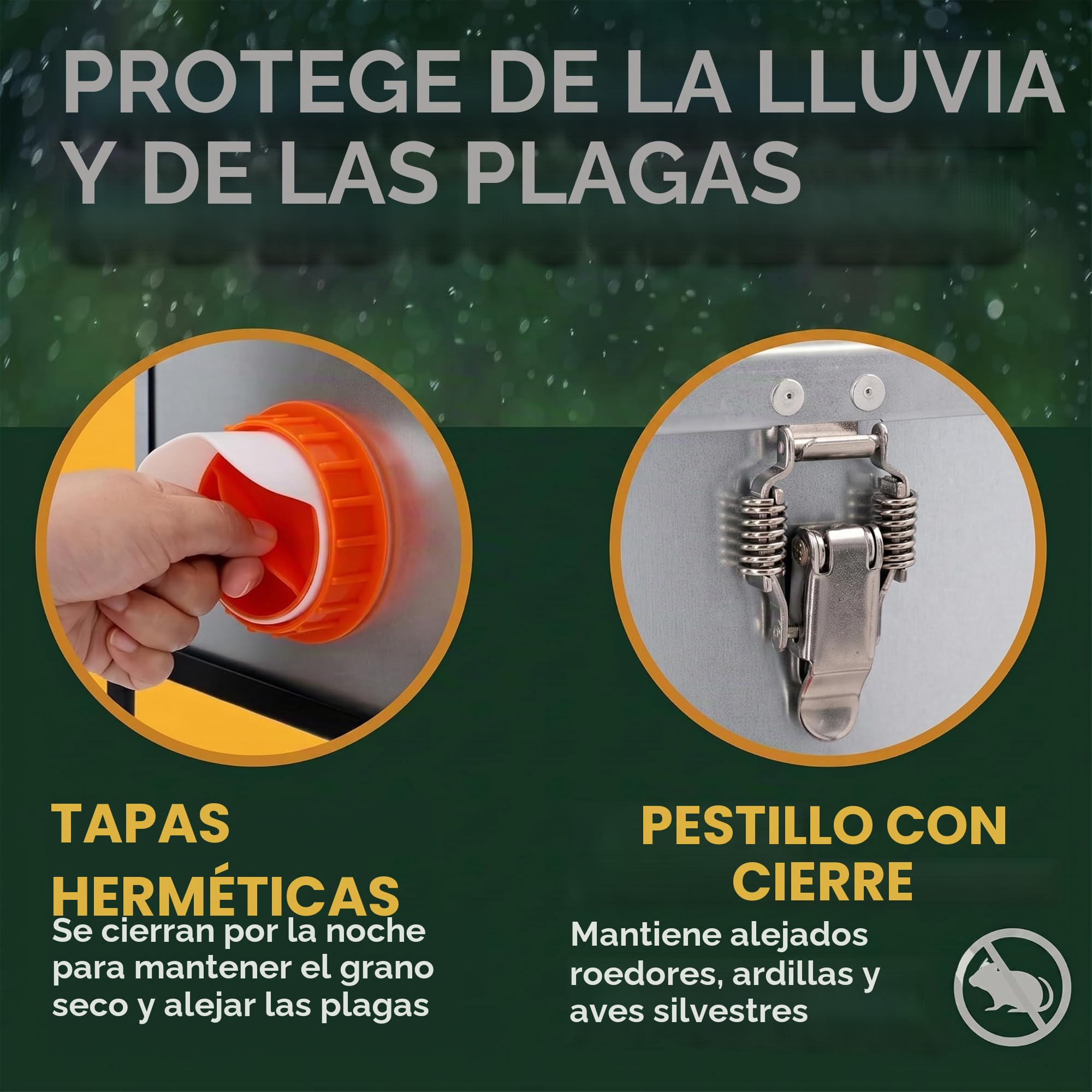 Dural's® Comedero Gallinas Anti Ratas Antipájaros 18 kg – Dispensador Automático de Pienso en Acero Galvanizado, 6 Puertos y Ventana de Nivel – Comedero para Gallinas Exterior Gallinero
