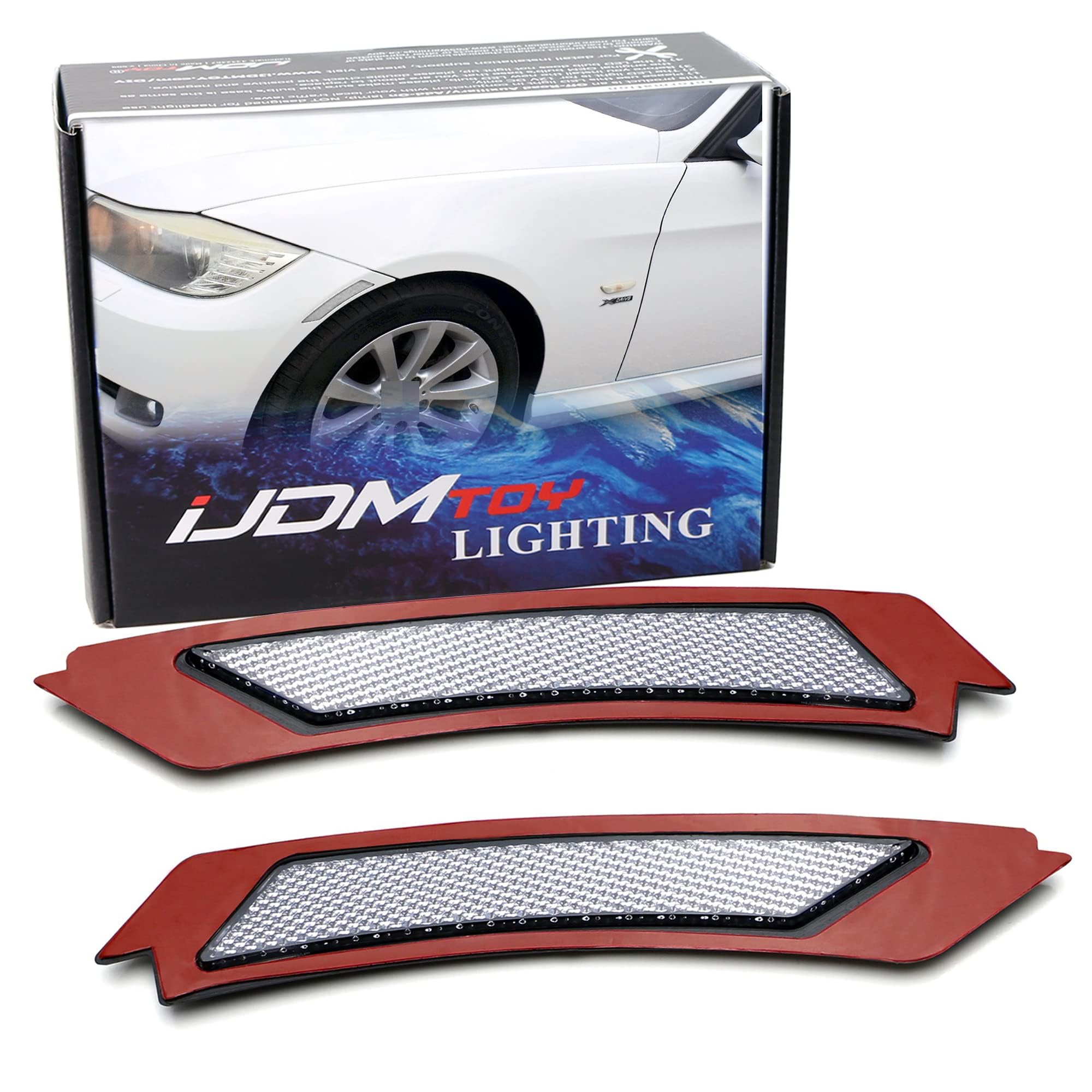 IJDMTOY White/Clear Front Bumper Side Markers For 2007-2012 BMW E92/E93 3 Series Coupe - Replace Amber Reflectors, ABS/PMMA Construction, UV Protected