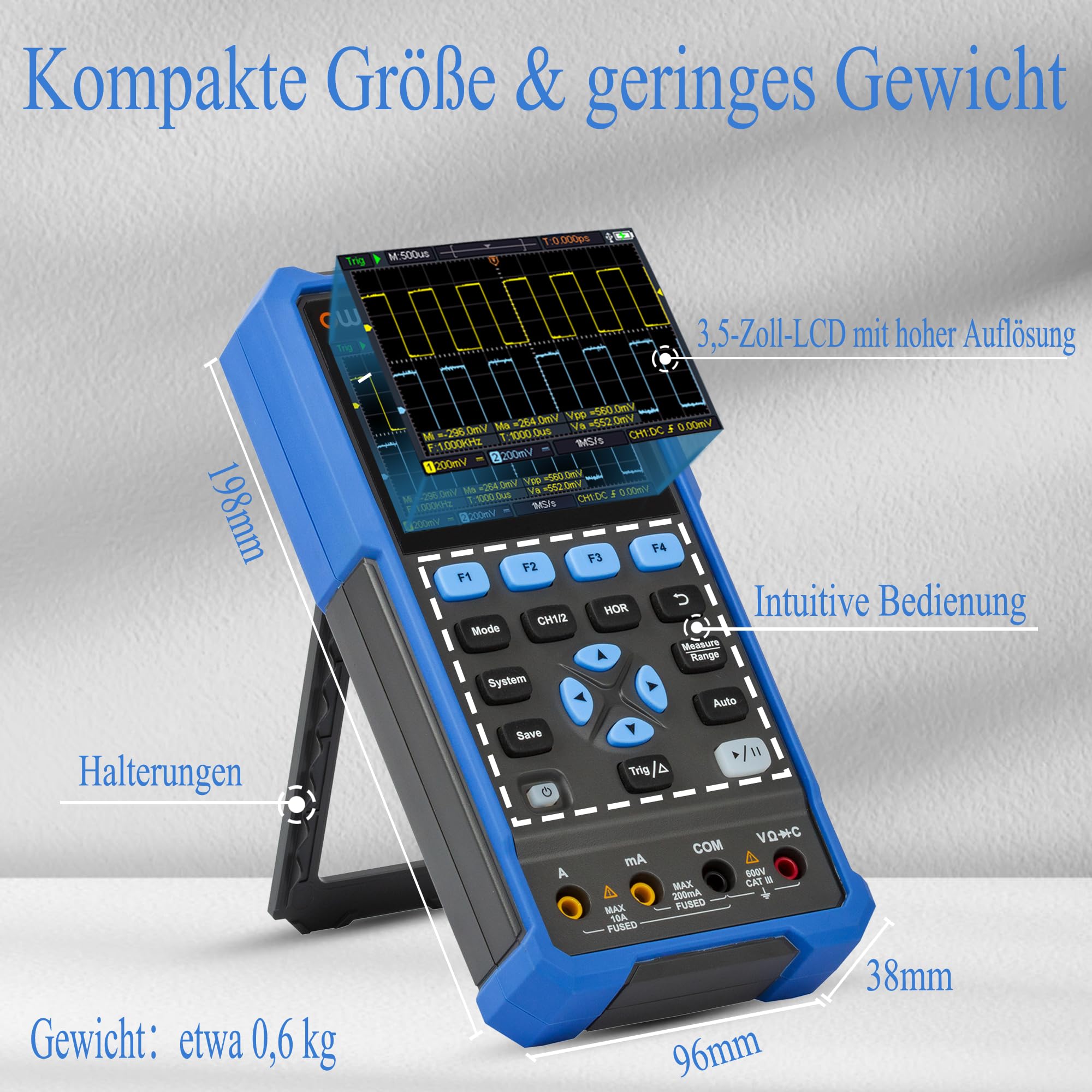OWON HDS2102S 2-Kanal-Handoszilloskop 100 MHz Bandbreite 20000 Zählt Multimeter OSC + DMM + Wellenformgenerator