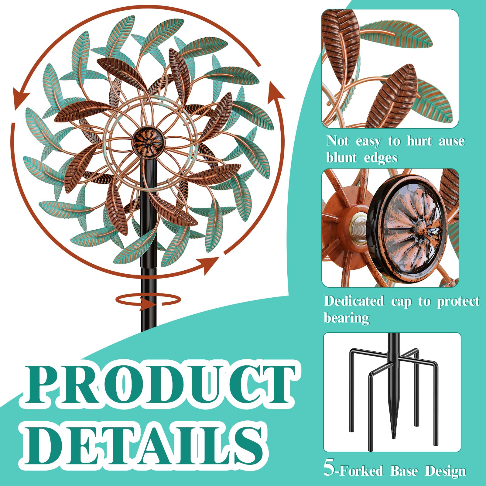 360°-Windspiel für den Außenbereich, Windskulpturen, Windmühle mit Metallpfahl, kinetisch, groß, Metall, Hof, Kunst, Dekor, Spinner, Windräder für Garten, Außenbereich, Terrasse, Rasen, 160,5 x 33,5