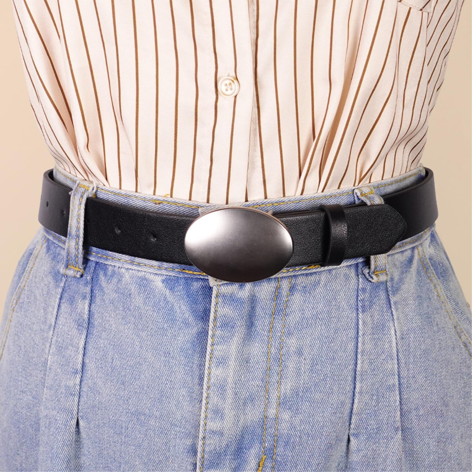 Ceinture À Boucle En Métal Lisse Forme Ovale, Décontractée Et Simple, Décorative Classique