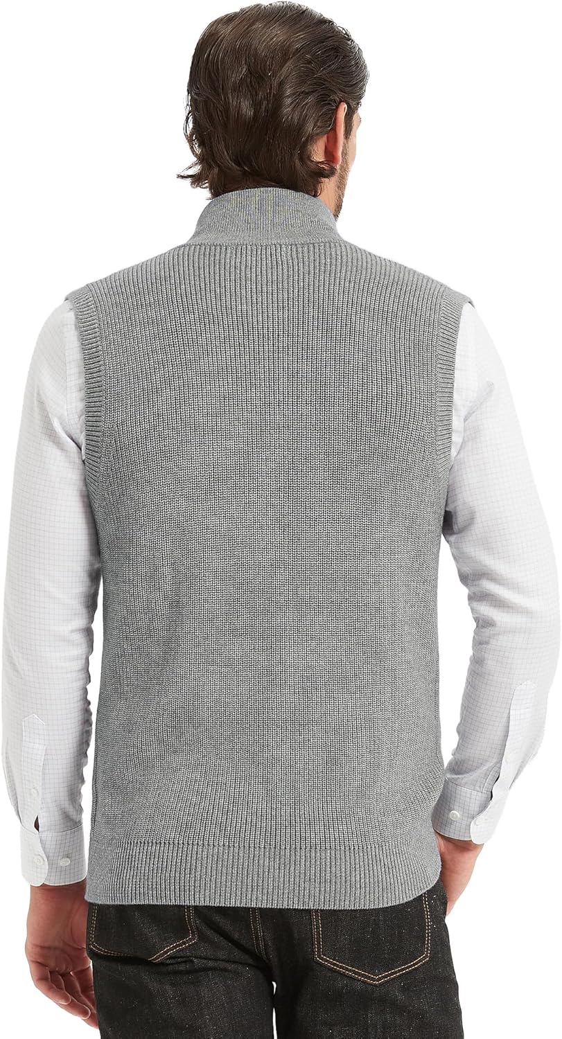 Kallspin Men's Wool Blend Sweater Cardigan Sleeveless Full Zip Cardigan Knit Classic Warm Wool Vest Sweater - Image 4