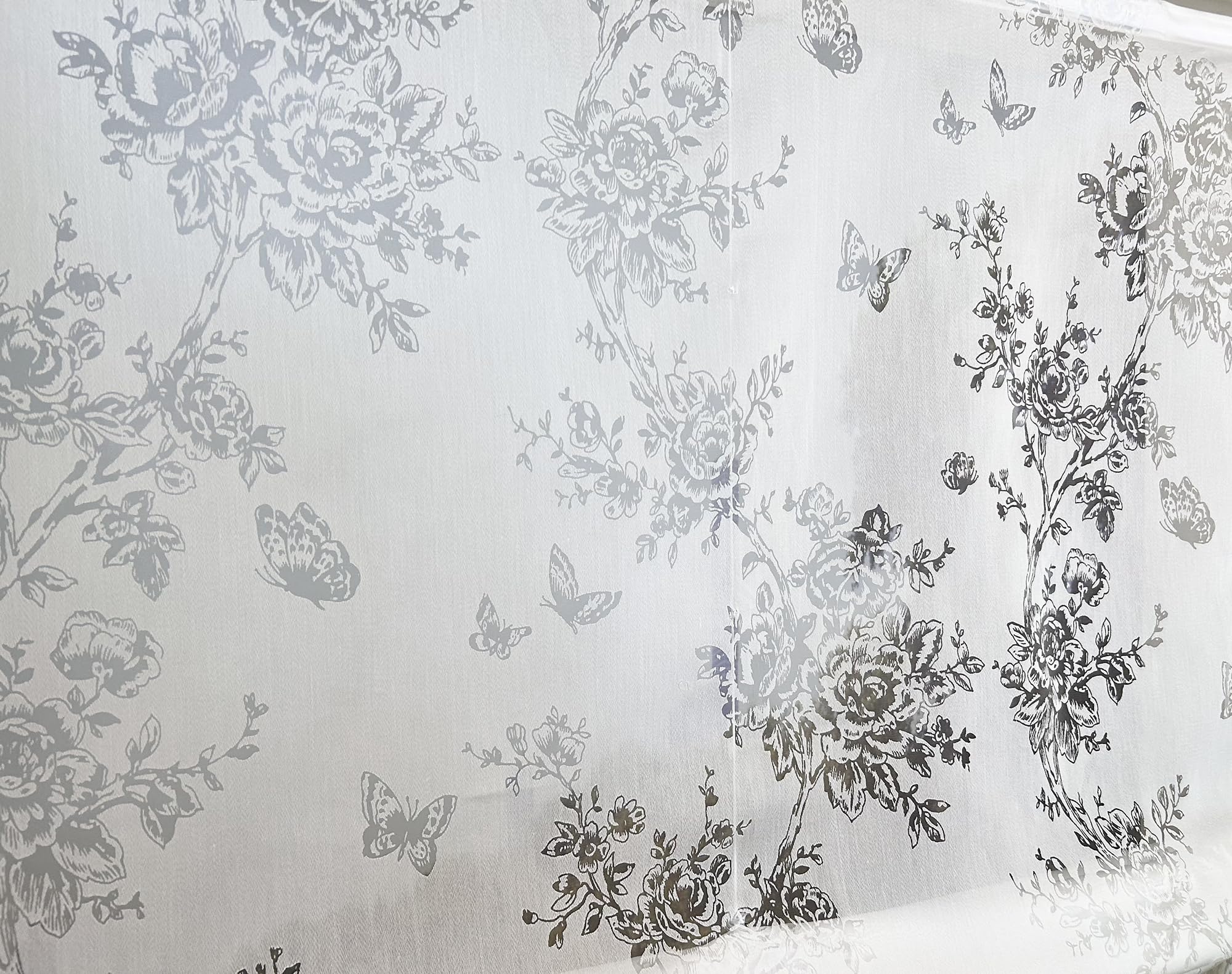 Devola Raffrollo mit Blumenmuster Raffgardine Ausbrenner Rollo Vorhang Küche Fenster Gardinen Landhausstil Gardinen Kurz Halbtransparent HxB 140x140cm Weiß mit Klettband 1 Stück