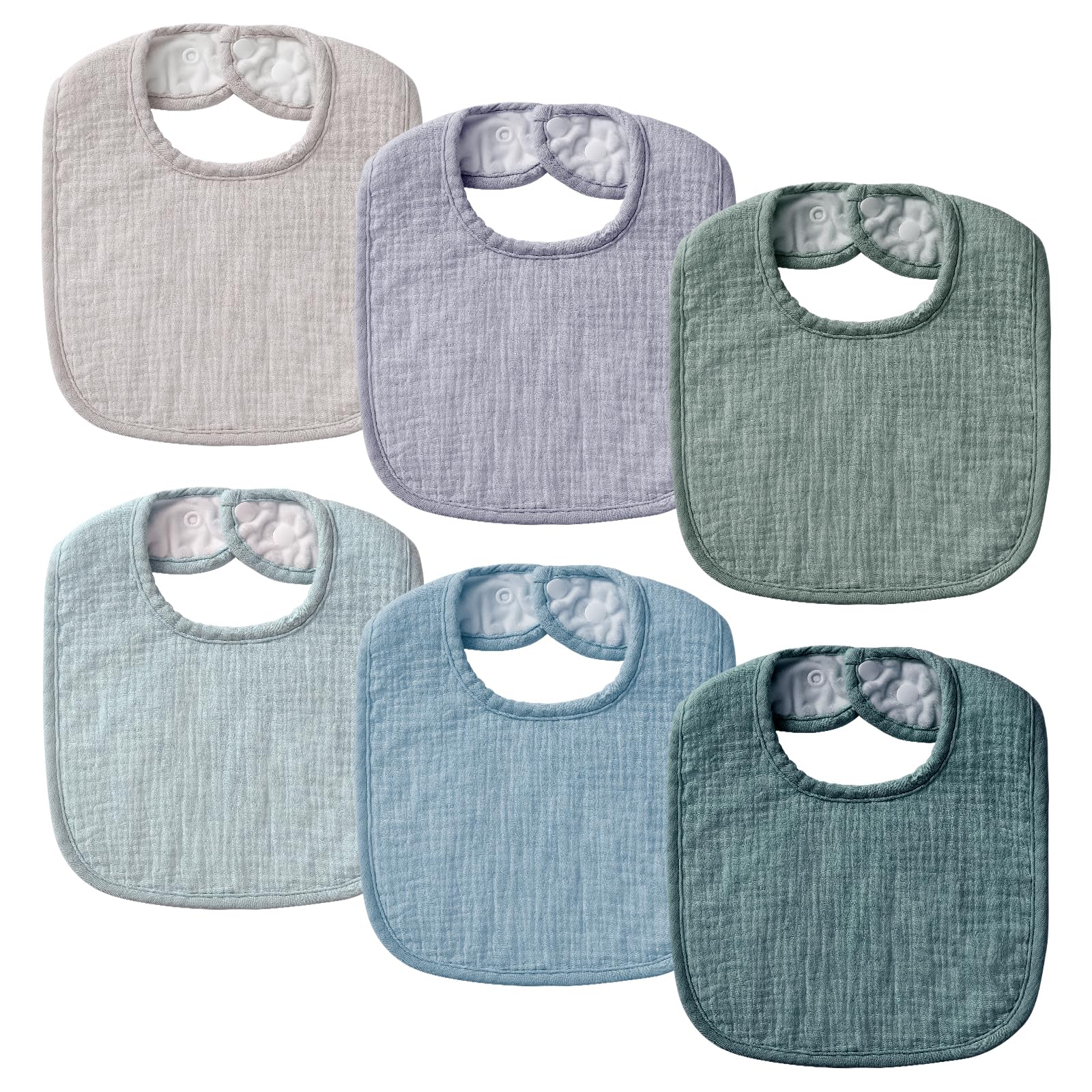 POIKSHARK 6-Pack Muslin Baby Bibs for Unisex Boys Girls, Cotton Baby Drool Bibs, Drooling and Teething Bibs for Infant
