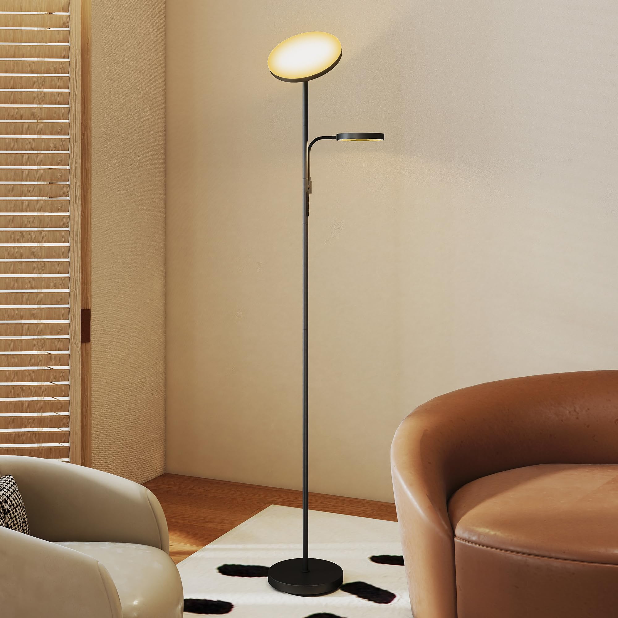 HOMCOM LED-Stehleuchte 42W Stehleuchten Wohnzimmer dimmbar 2700K-6500K Stehlampe mit 4 Farben stufenlos dimmbar, 4 Szenemodi, Fernbedienung und Touch Control, Memory-Funktion, schwarz