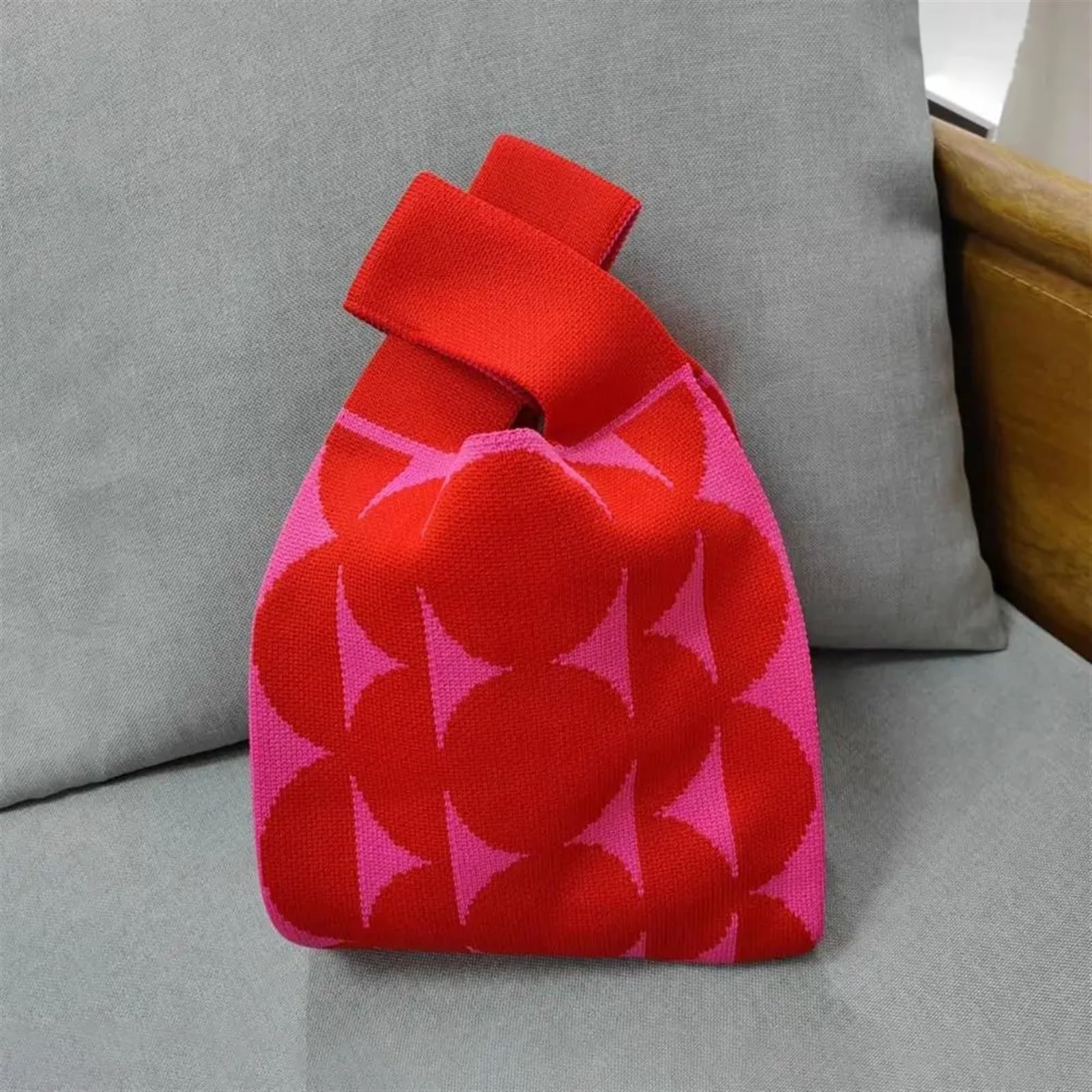 Dziane torebki Torba na nadgarstek, damska i dziewczęca dzianinowa torebka ramię zakupy wielokolorowa 20x35cm(Red)
