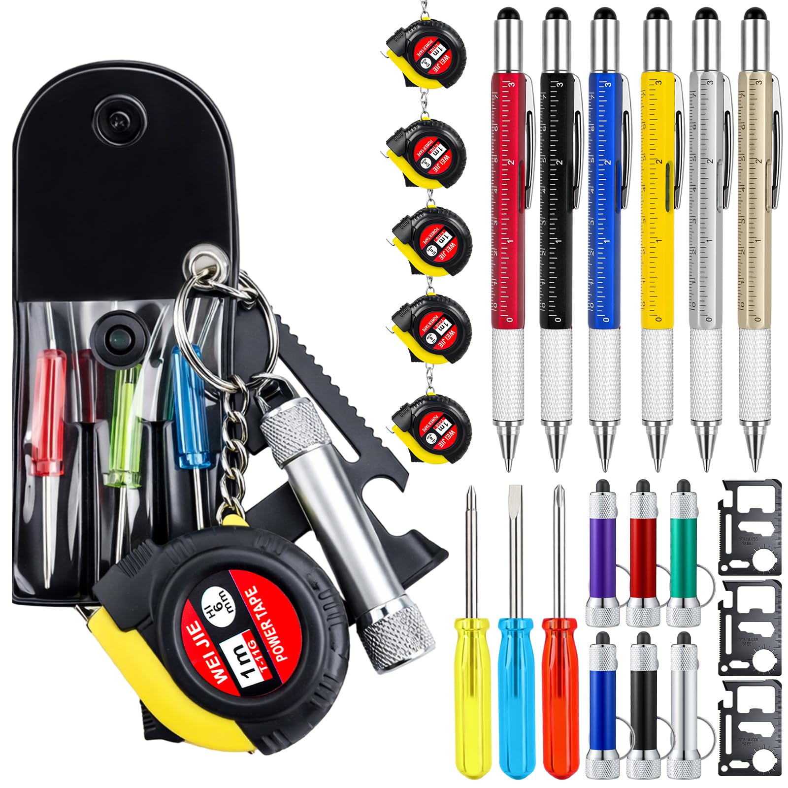 Mini mètre ruban et tournevis avec lampe de poche : kit porte-clés multifonction Chumia