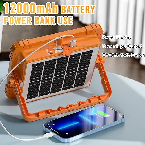 Miniatura 6 de Luz de trabajo solar LED de 100W, 466 LED 10000LM luz de trabajo magnética con 5 modos, batería recargable de 12000mAh, IP66 impermeable portátil