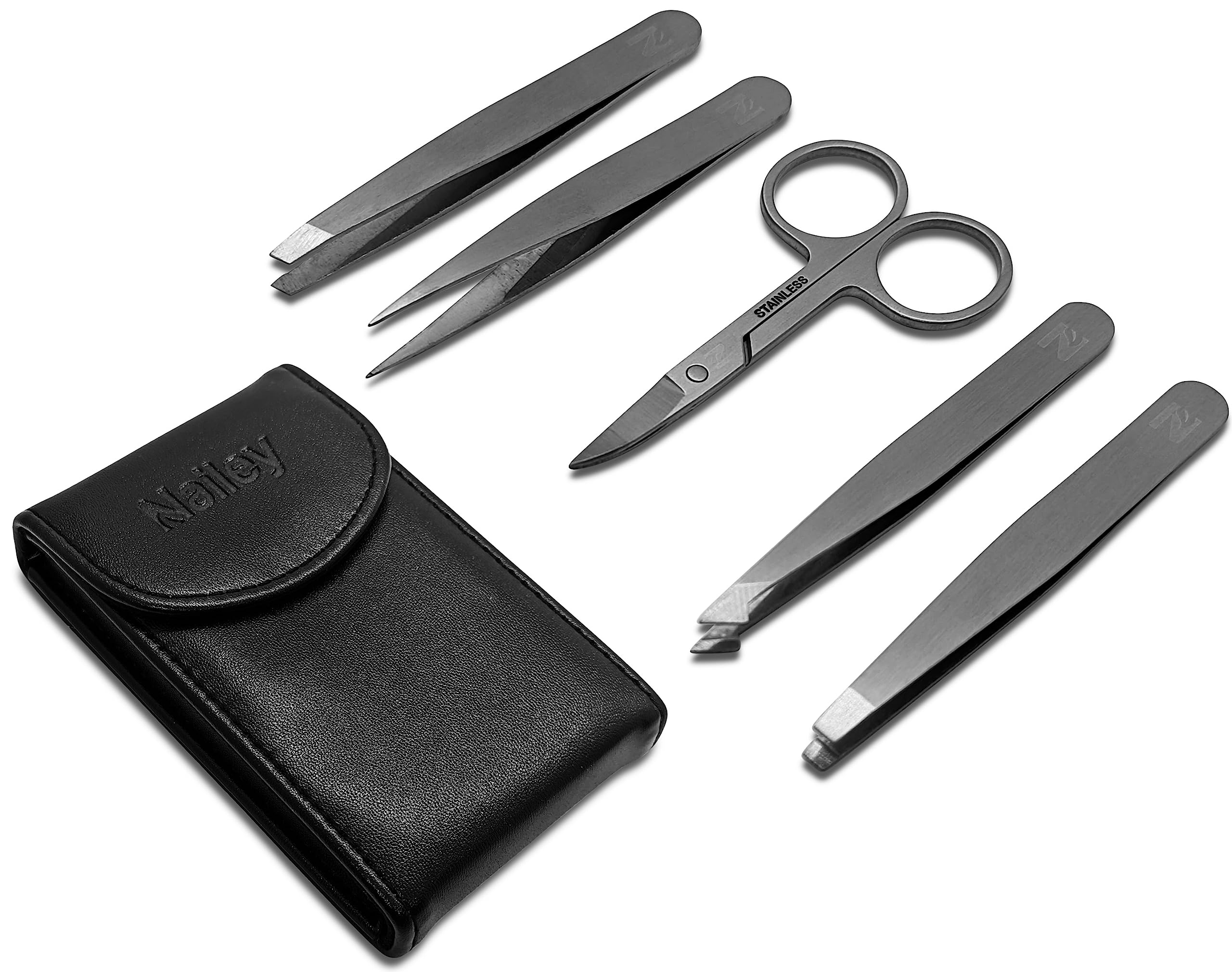 Pinzetten-Set 5-in-1 Mit Spiegel – Edelstahl-Pinzetten Für Augenbrauen, Haare & Haut