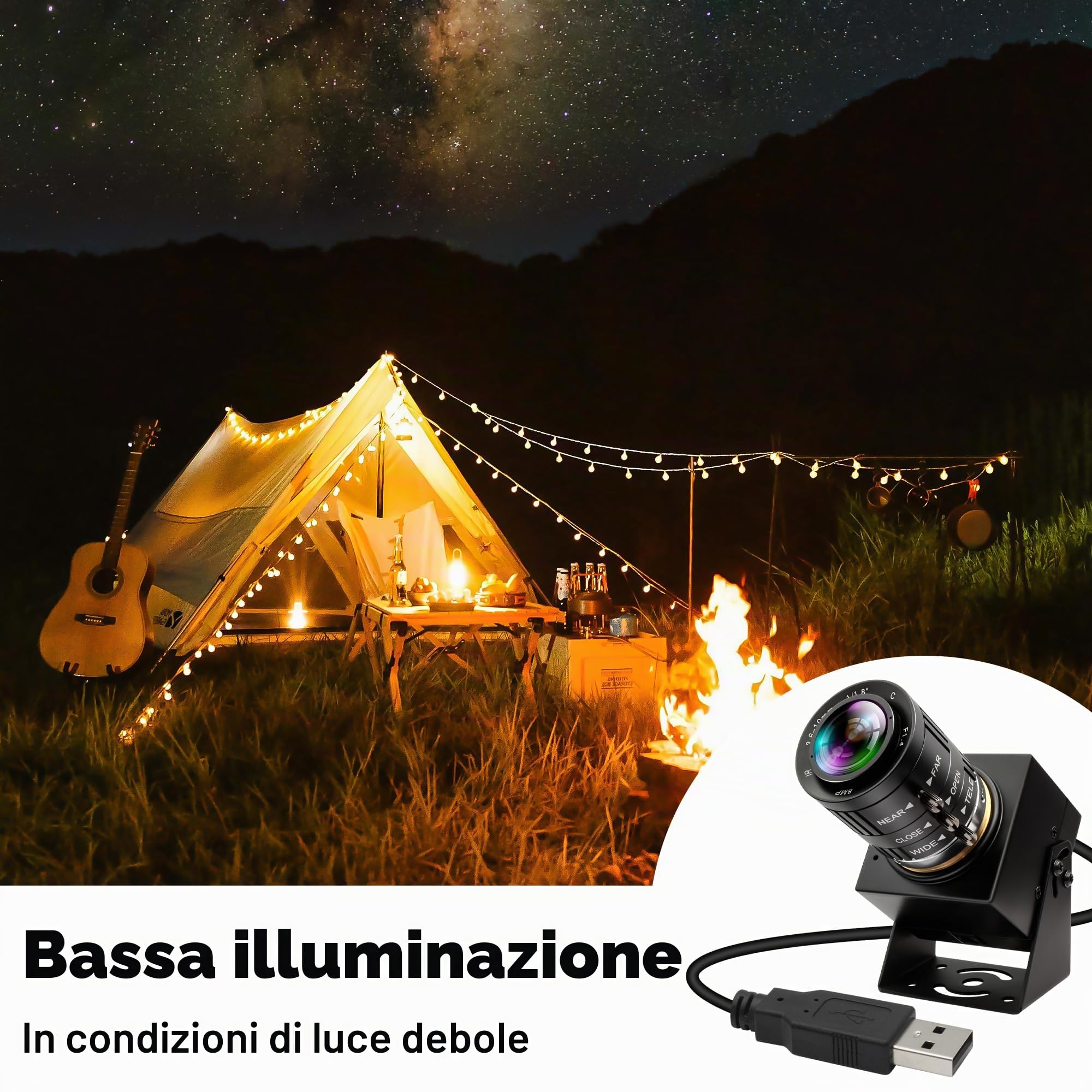 ELP Fotocamera USB 4K 120fps - Webcam ad alta velocità 12MP con zoom ottico manuale 3x - per golf, Raspberry Pi, Windows, Linux, Mac OS