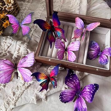 Artificial Butterfly, 3D Artificial Butterfly Clips,Silk Floral Butterflies, Suitable for Home Decoration, Flower Arrangement and Foil the Festive Atmosphere 8 Pcs