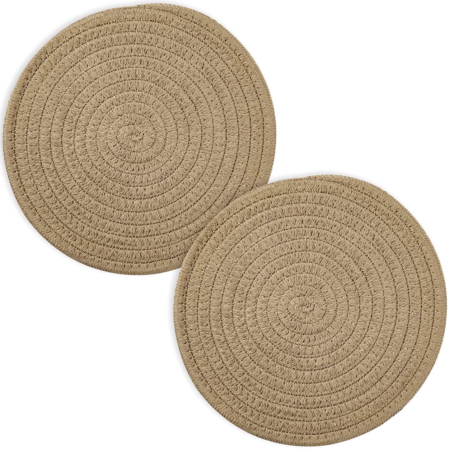 Runde, gewebte Tischsets, 35,05 cm, braune, dicke Tischsets aus Baumwoll-Jute-Seil, geflochtene Tischsets im Rattan-Stil, für Esstisch, 6 Stück