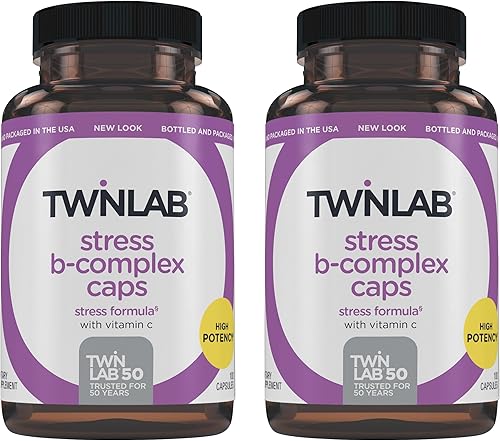 Twinlab Stress B-Complex Caps  Cápsulas complejas de vitamina B de alta potencia con vitamina C 1000 mg  Complejo de vitaminas B de larga duración