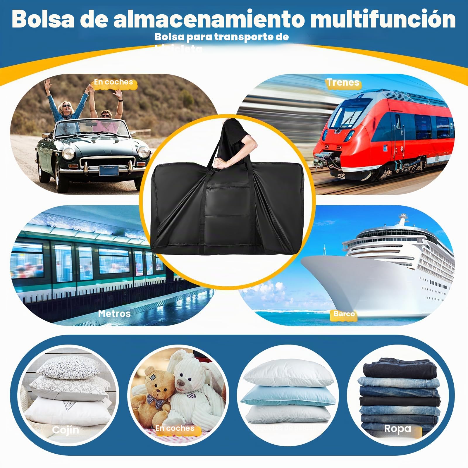 Bolsa Plegable para Bicicleta, Bolsa de Transporte Resistente 840D con Correas Resistentes para MTB 26-29 y 700C