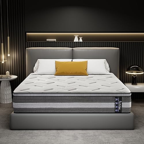 Colchón híbrido de 14 pulgadas, colchón tamaño California King, firmeza media con espuma viscoelástica, resortes individuales para aislamiento de