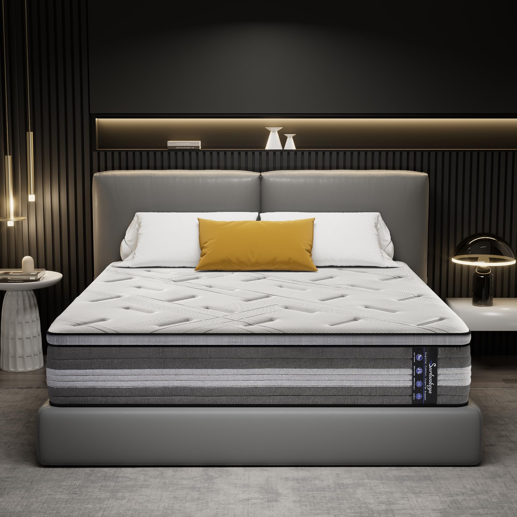 SURLUNKEYS 14 Inch Hybrid Mattress - Cal King Size Mattress Medium Firm with Memory Foam, Individual Pocket Springs for Motion Isolation, Enhanced